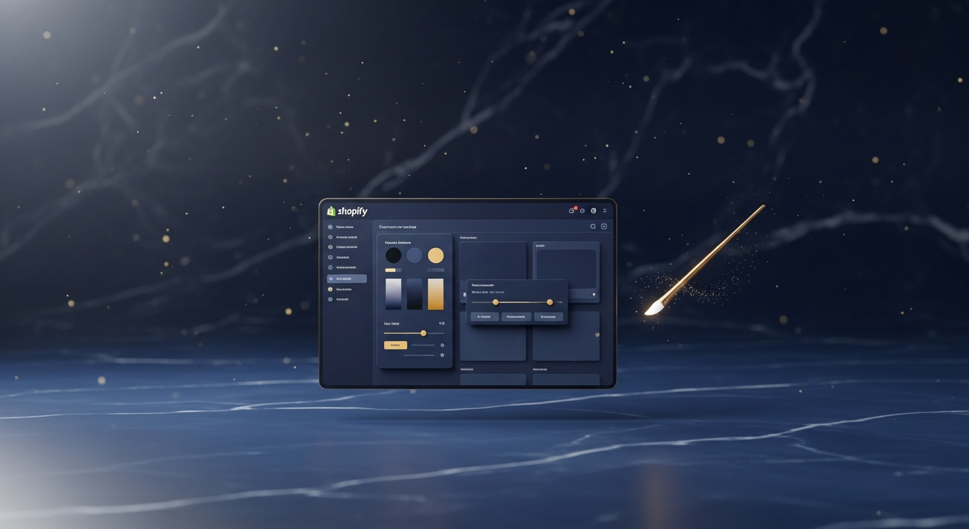 Personnalisation thème Shopify navy gold éditeur visuel