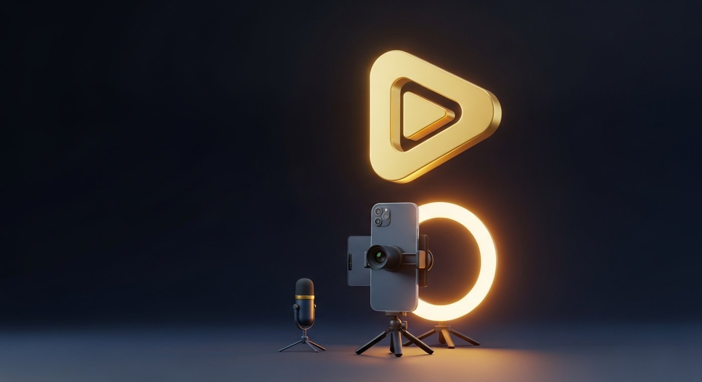 Smartphone sur trépied avec anneau lumineux et micro, business de création de contenu en ligne