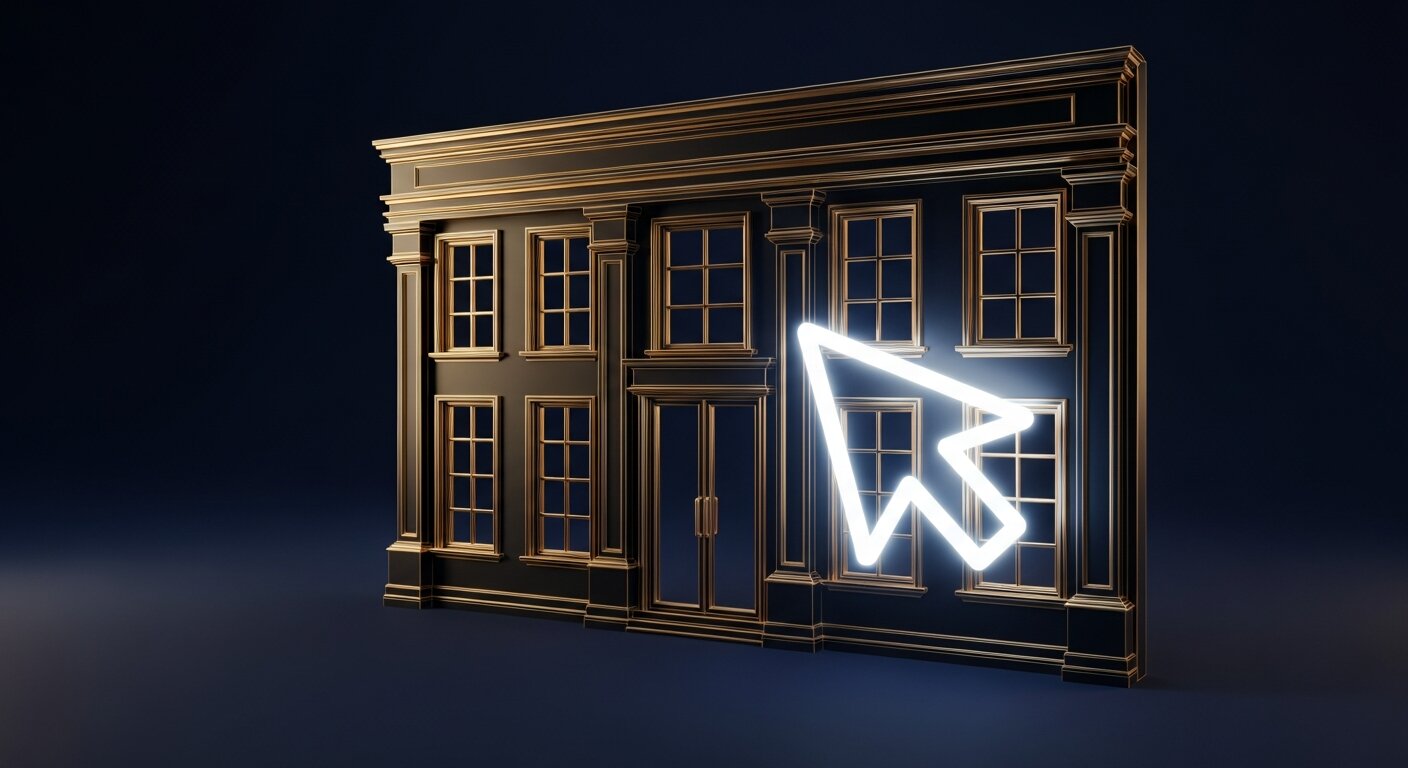 Façade de boutique en ligne dorée avec curseur lumineux pour créer son site Shopify commerçant