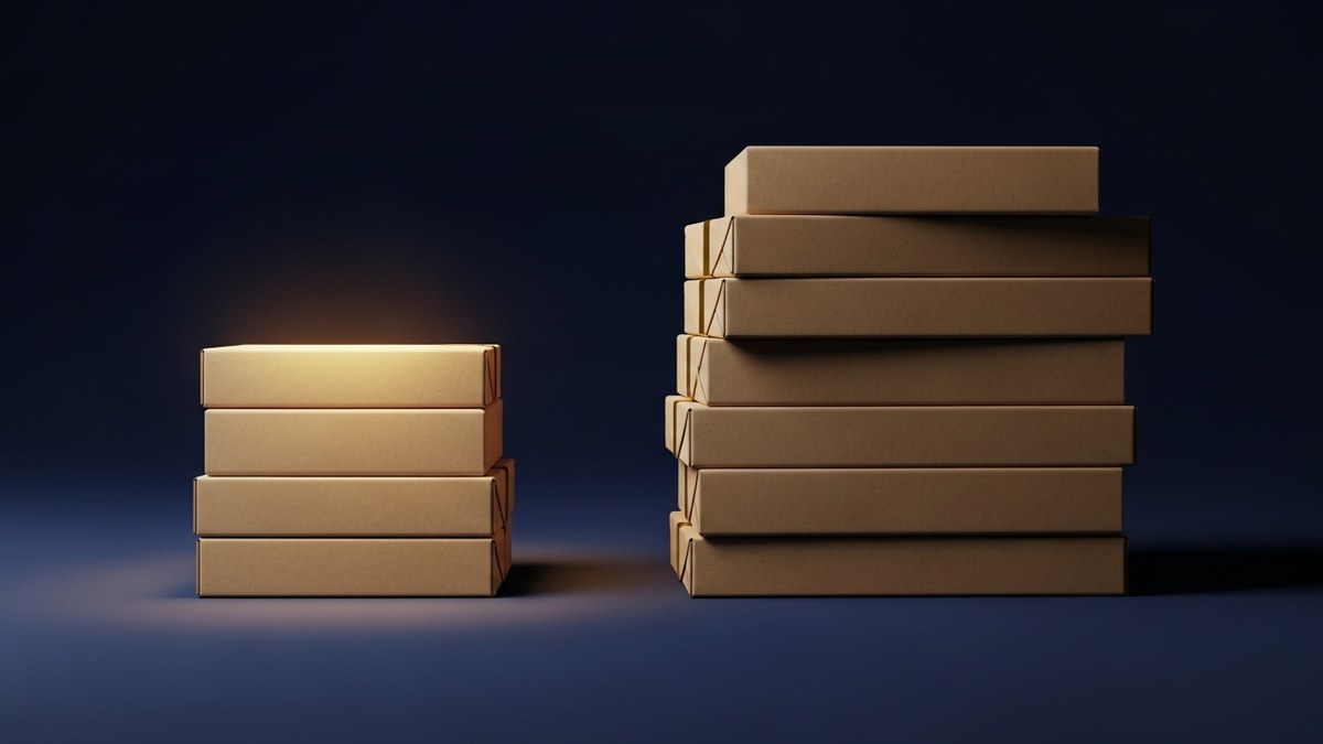 Cartons d expédition : entrepôt EU rapide à gauche versus volumes Chine à droite