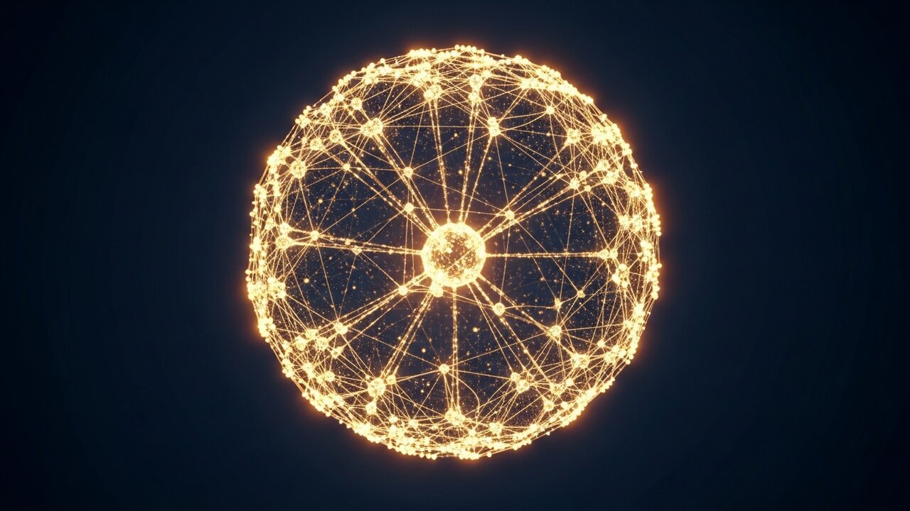 Sphère neuronale dorée représentant un outil IA SEO moderne