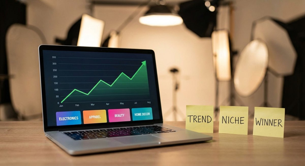 Analyse de tendances et outils de recherche produit dropshipping 2026 — courbe de croissance et catégories de niches