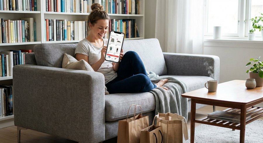 Shopping mobile e-commerce depuis un canapé