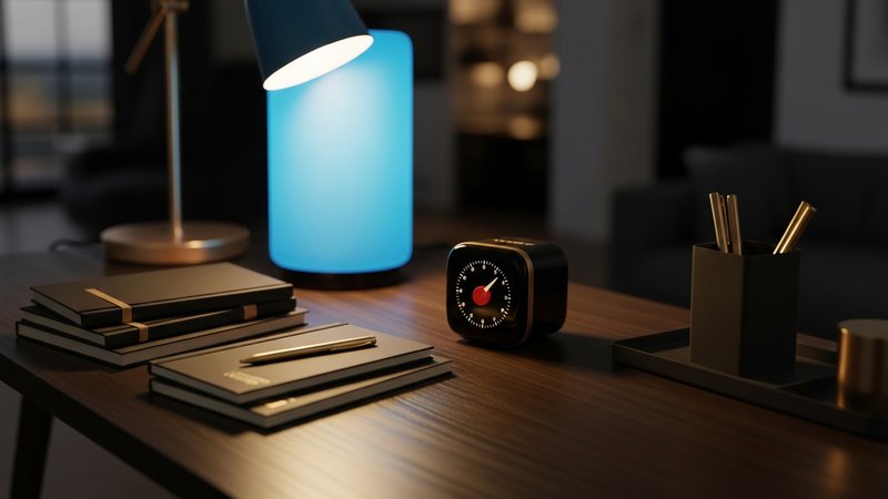 Bureau étudiant avec minuterie Pomodoro, lampe anti-lumière bleue et organisateur stylos