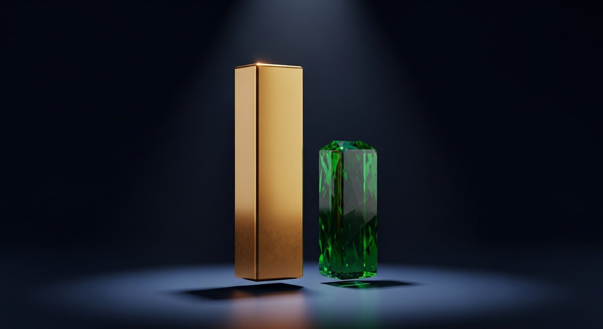 Deux colonnes 3D sur fond navy : grande colonne dorée pour 60% de SEA et colonne verte plus courte pour 40% de SEO, illustrant la répartition budget en phase de lancement