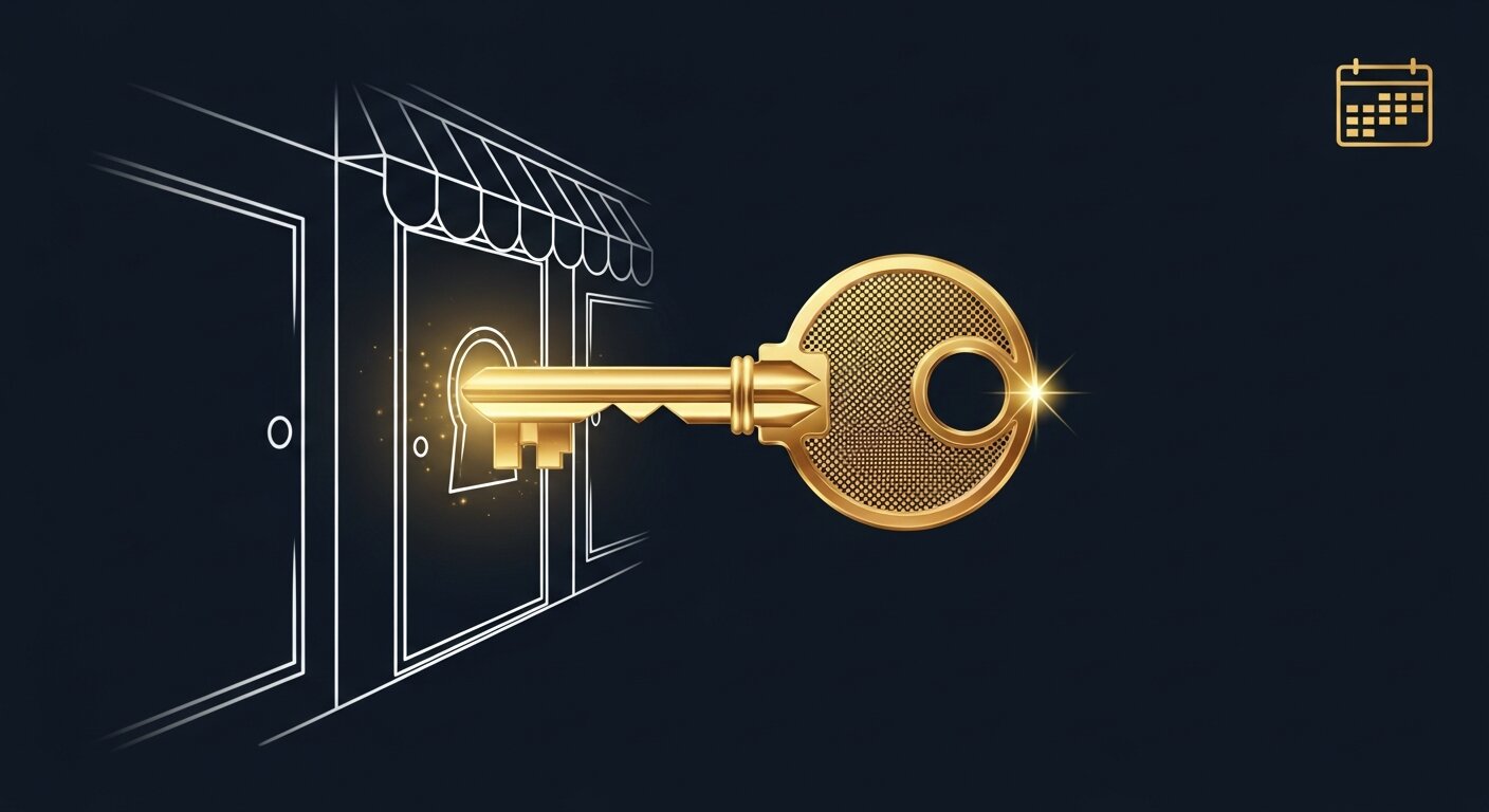 Clé dorée déverrouillant une boutique Shopify pour l'essai gratuit 3 mois à 3 euros