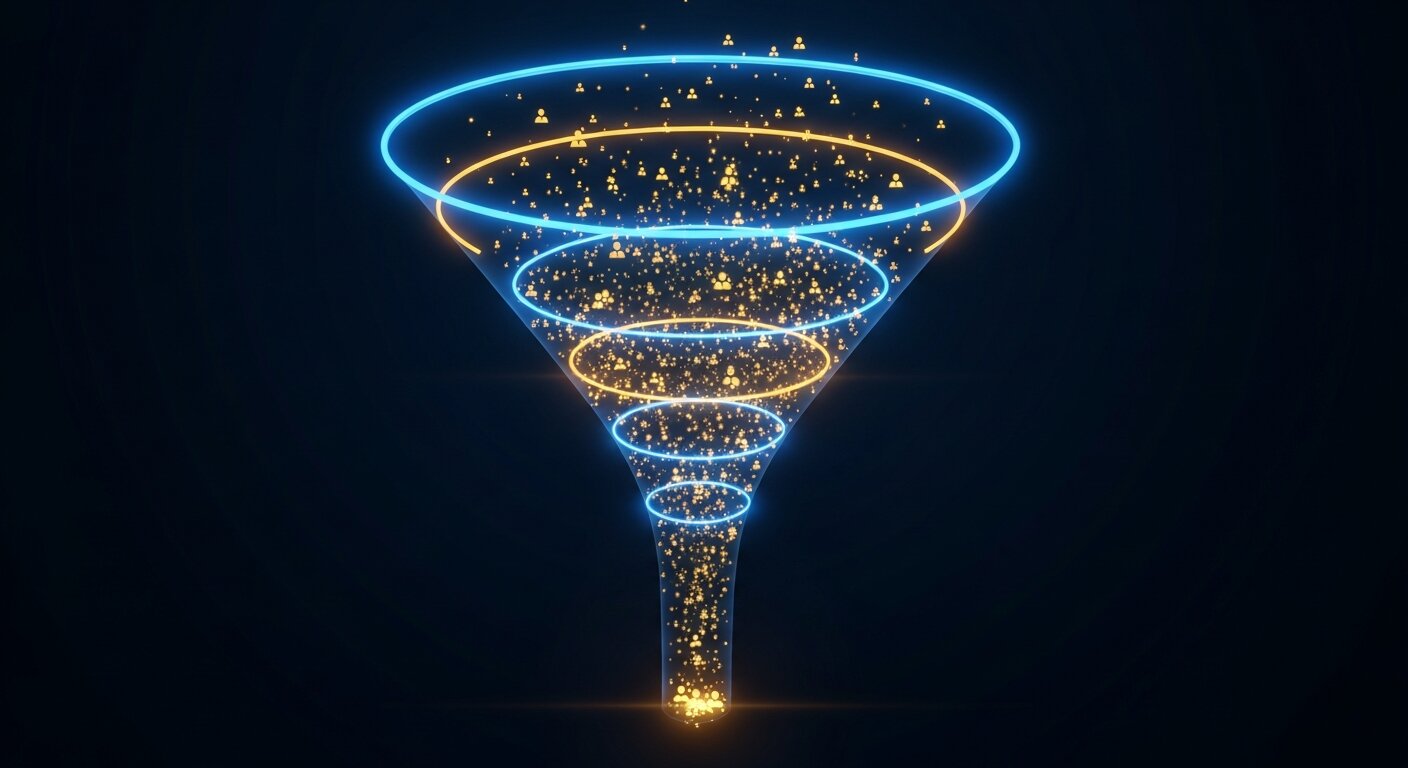 Visualisation du funnel e-commerce : beaucoup de visiteurs entrent, très peu ressortent avec un achat