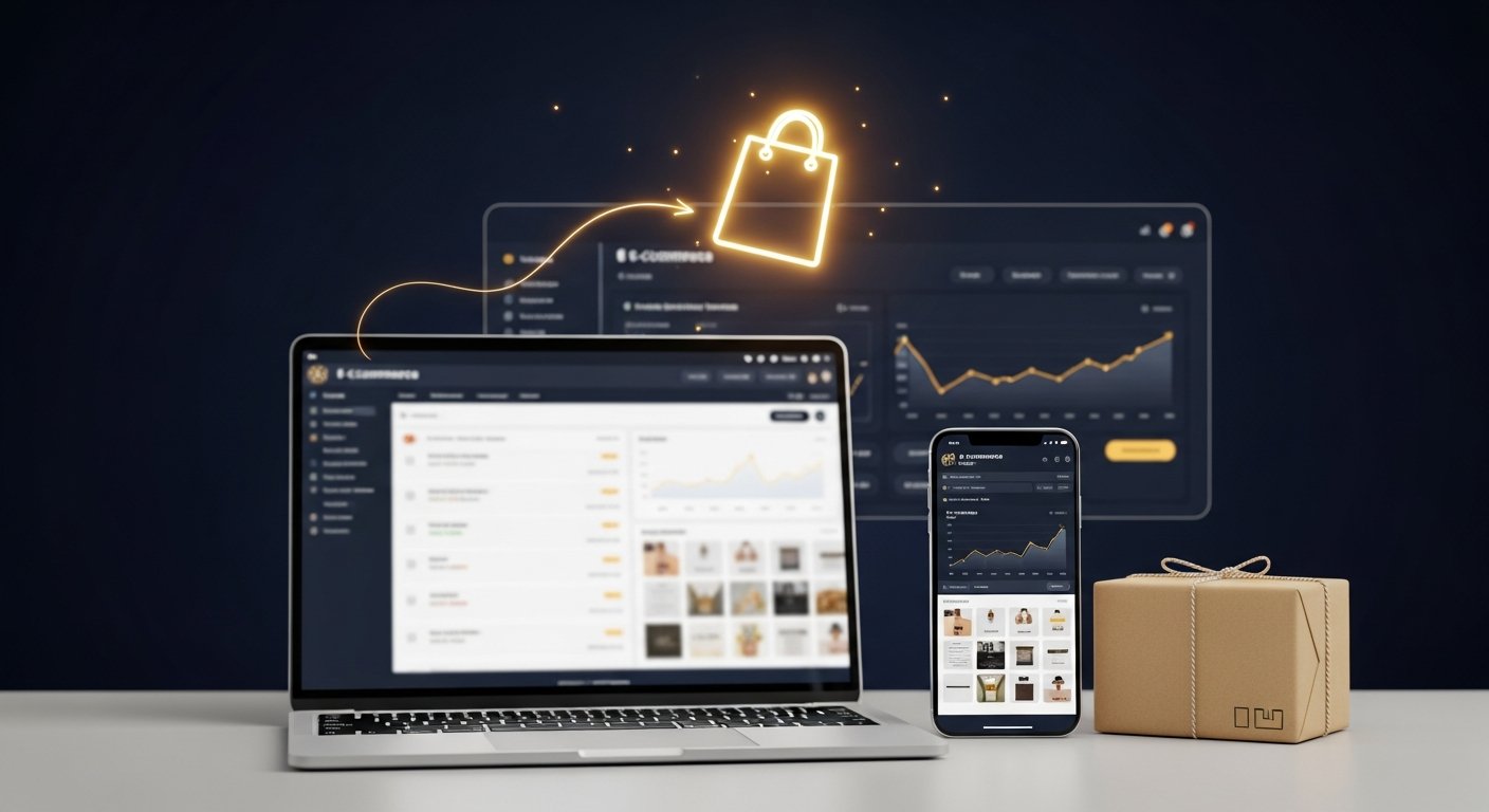 TikTok Shop Seller Center 2026 : tableau de bord vendeur sur laptop et mobile, fond navy et or Speed Ecom