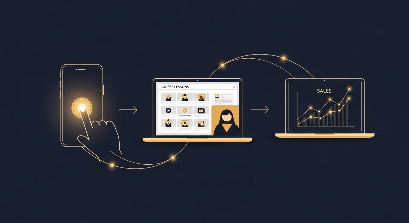 Parcours en 3 étapes : inscription, formation, premières ventes