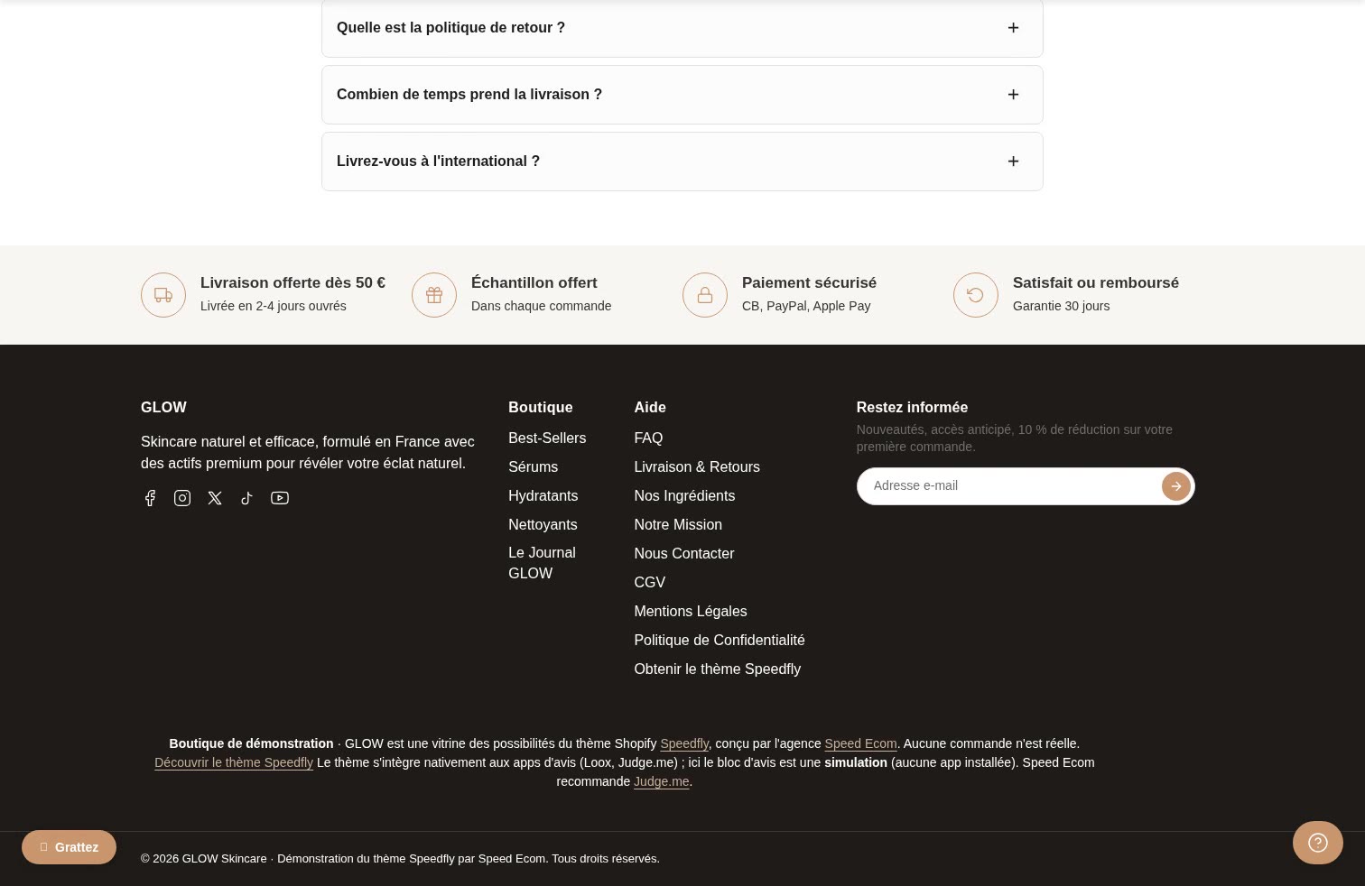 Aperçu Blocs variés (pied de page) sur la démo Speedfly