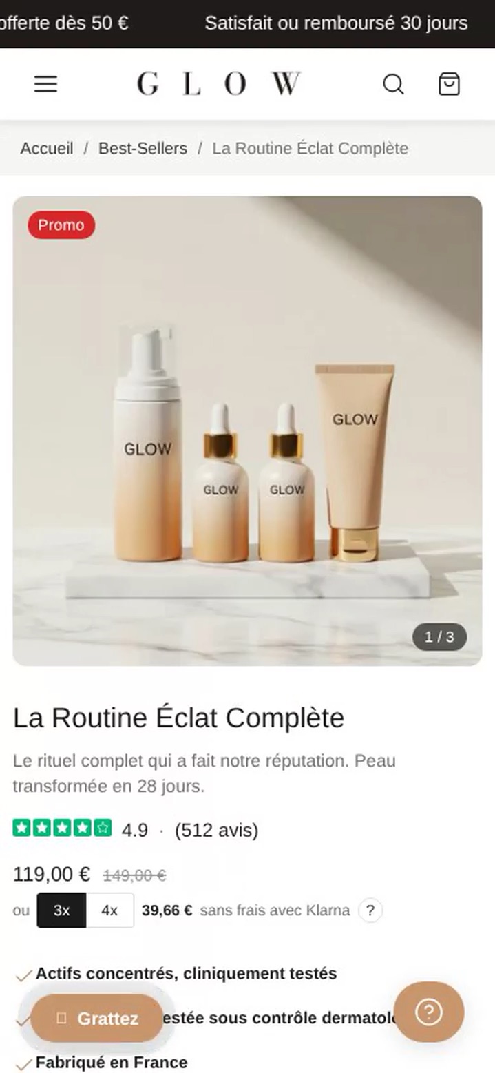 Aperçu mobile de Bloc pack / upsell sur Maison GLOW