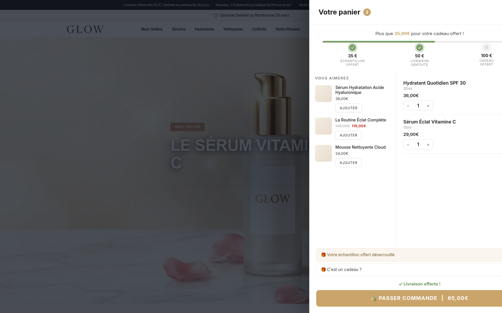 Capture Mini-panier intelligent : boutique GLOW Skincare sous Speedfly