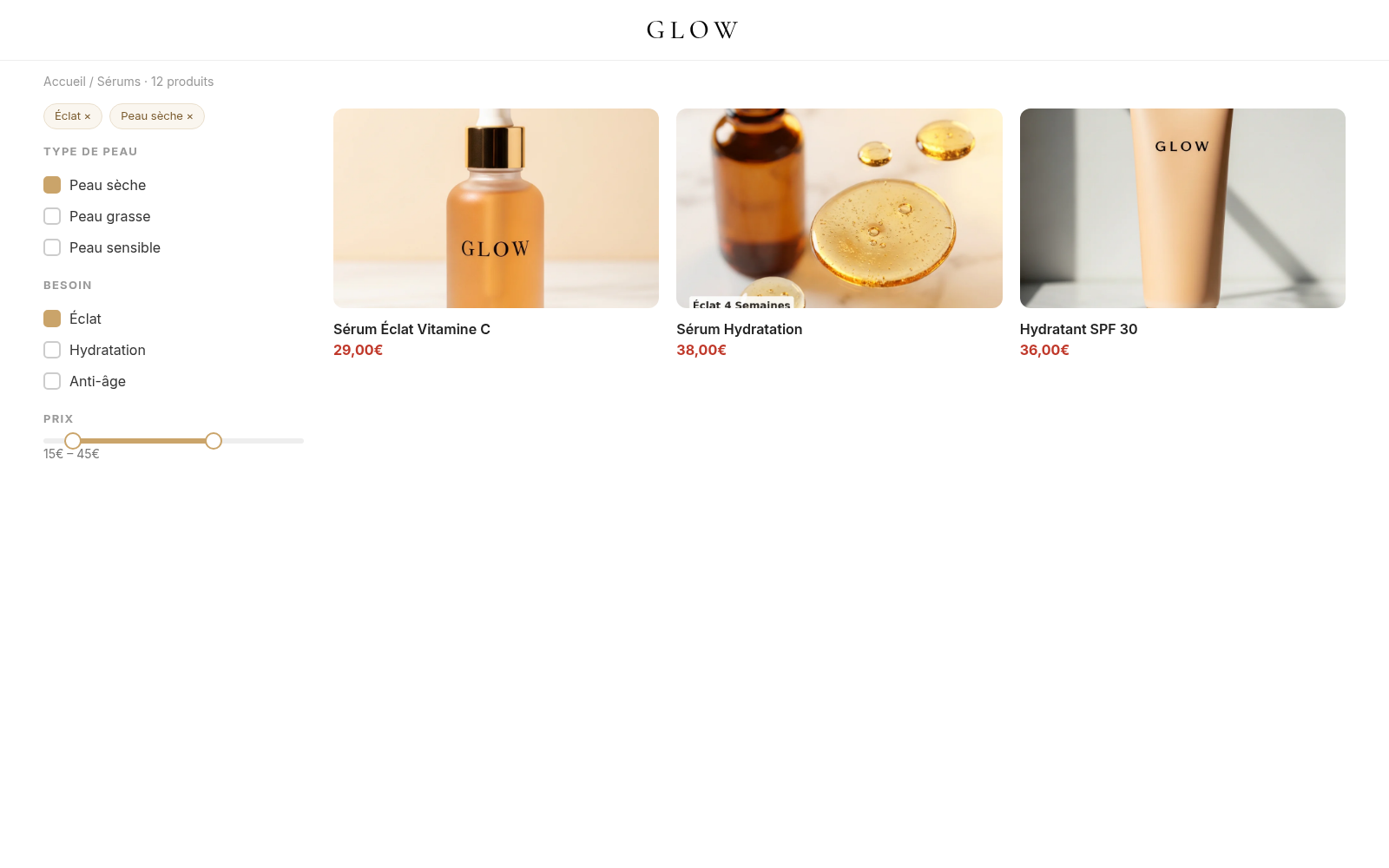 Capture Filtres collection avancés : boutique GLOW Skincare sous Speedfly