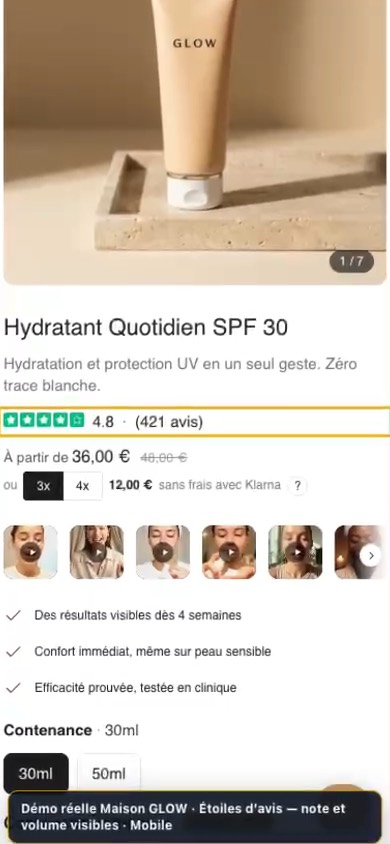 Aperçu mobile de Bloc étoiles d'avis sur Maison GLOW